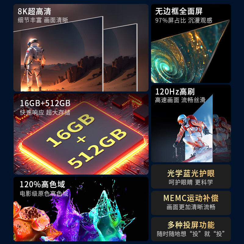 Super Color Ace Top 10 TVs New Frameless 8K LCD Full Screen Ultra HD Blu-ray Smart Network WiFi Voice Mobile Screen Projection Living Room Home Eye Protection 85-inch Frameless Smart Network Ultimate Edition Worry-Free After-Sales + Door-to-Door Delivery + Brand Extended Warranty