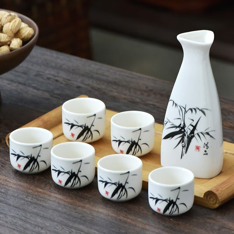 Ceramic wine set antique ceramic wine set simple wine divider white wine cup yellow wine cup green wine set Japanese hot wine Chinese knot-safe packaging one pot two cups