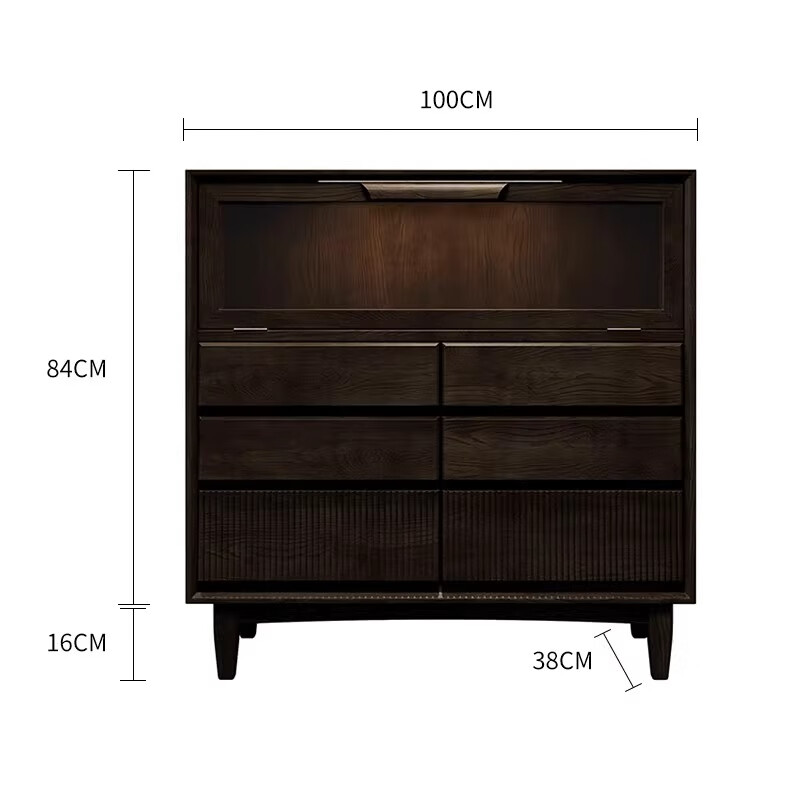 Honghuo solid wood sideboard combination home kitchen floor-standing glass storage display cabinet wine cabinet multi-functional tea cabinet main material pine drawer flip door cabinet (with cabinet legs)