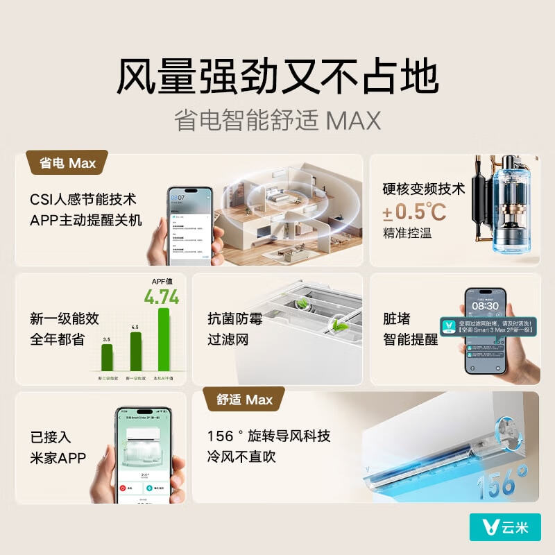VIOMI Air Conditioner Intelligent Power Saving 2 HP New Level Energy Efficiency Inverter Heating and Cooling Smart3 On-hook Pure Copper Tube KFRd-46GW/Y3PQ7-A1 has been connected to Mijia APP