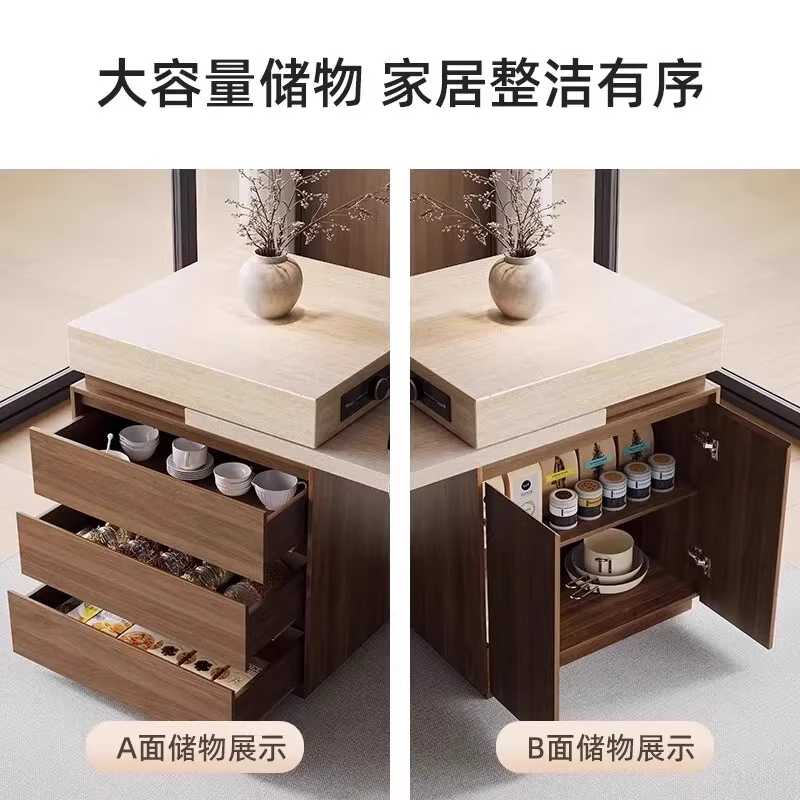 Tiffany La slate island dining table multi-functional all-in-one home retractable dining table antique style with storage cabinet 1.98-2.38m