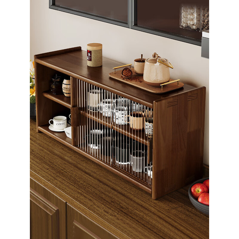 Fat Donglai same style Japanese sideboard solid wood desktop storage cabinet cupboard walnut color dining table storage rack A all solid wood pine + black walnut color varnish