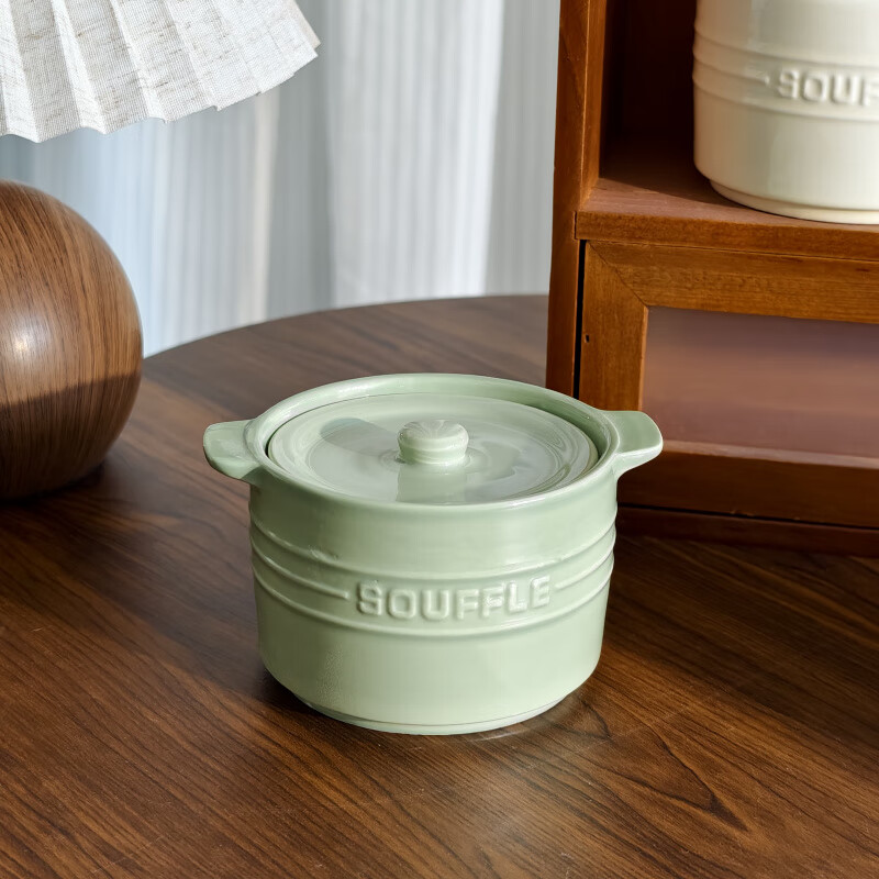 Waterproof stew pot for household ceramics with lid, stewed bird's nest and steamed eggs for one person, special earthenware pot for simmering soup, small milky white earthenware pot - 350ml