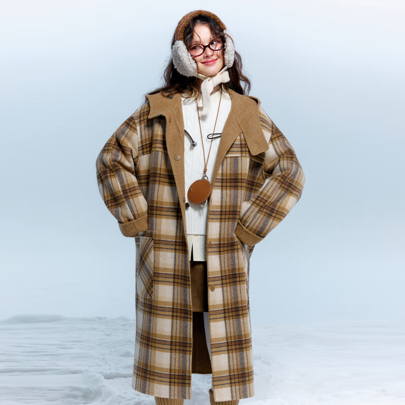 Sancai 2025 new winter style plaid double-sided woolen coat reversible woolen coat F
