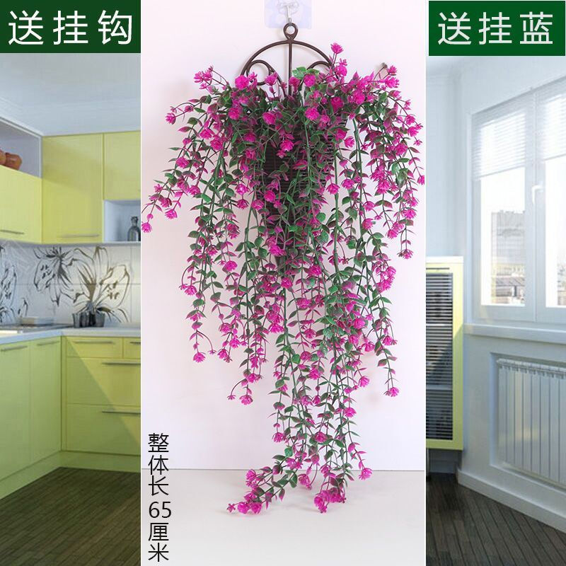 Time Bird Simulation Wall Plant Vine Rose Chlorophytum Plastic Decoration Wall Hanging Rattan Living Room Indoor Hanging Basket Fake Flower 1 Bundle with Buds Rose Vine White Green + Sticky Hook