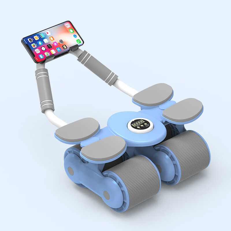 New home elbow support, automatic rebound, timed four-wheel abdominal wheel, abdominal muscle training, weight loss artifact, fitness equipment, white/comes with kneeling mat