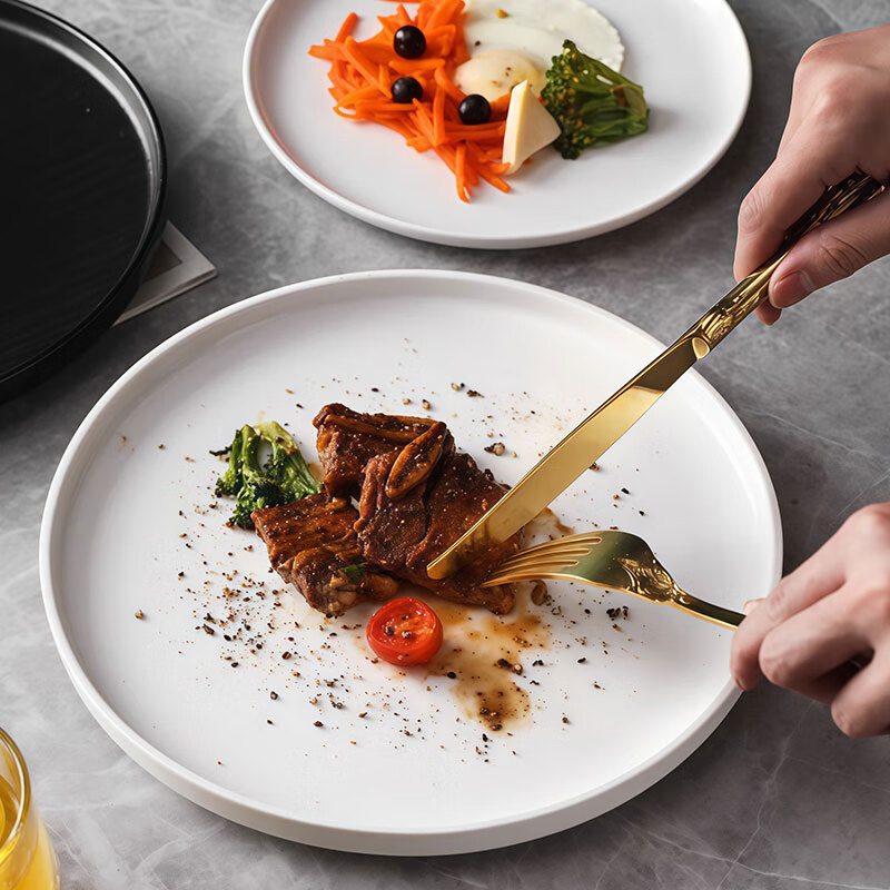 Jiwu Forest Ceramic Plate Household White Porcelain Plate 9-inch Chinese Dinner Plate Flat Plate Steak Plate Fruit Plate 2 Pack