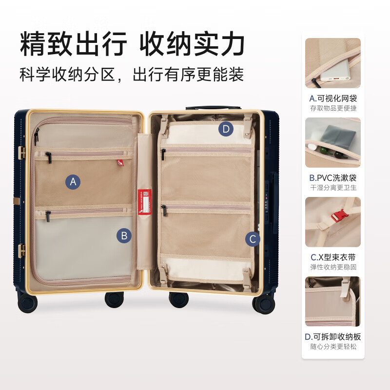 Aivas small gold box 24-inch suitcase women's trolley case men's large-capacity suitcase checked box fashionable aluminum frame box blue