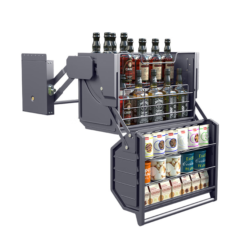 Funwudou Customized Kitchen High Cabinet Double-layer Lift Basket Cabinet Pull-Down Lift Wall Cabinet Pull Basket Seasoning Pull Basket Make an Appointment 1 to 1 Storage Design Click Above to Pre-Double Layer Open Door Type
