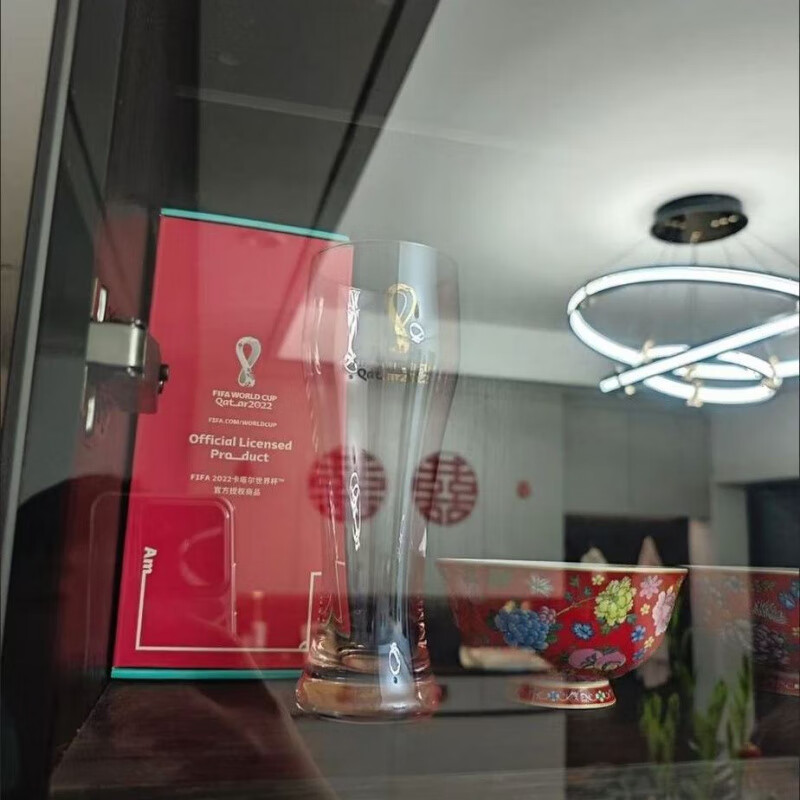 BOHEMIAFIFA2022 Qatar Football World Cup Silver-Inlaid Commemorative Cup Household Glass Quick-Cooling Beer Cup Quick-Cooling Transparent Light Powder (Can be replaced if damaged within 1 week) Pure Silver Commemorative Coin Gift Box 2 Pack