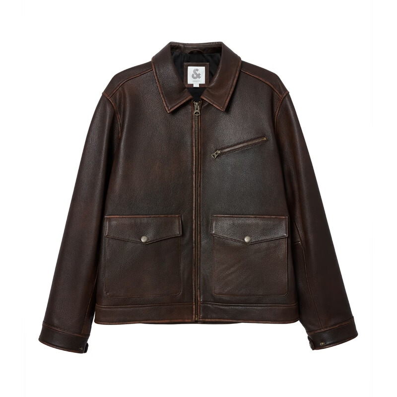 JACK&JONES Men's Autumn Jacket Multi-Pocket Retro Distressed Solid Color Commuting Daily Versatile Leather Top 225310004 E10 Brown M (175)