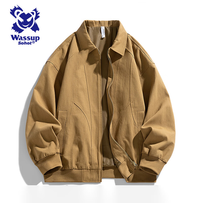 Wassup Sohot Jacket Men's Autumn and Winter Pure Cotton Washed Retro Jacket Men's Slim Lapel Work Jacket Black M