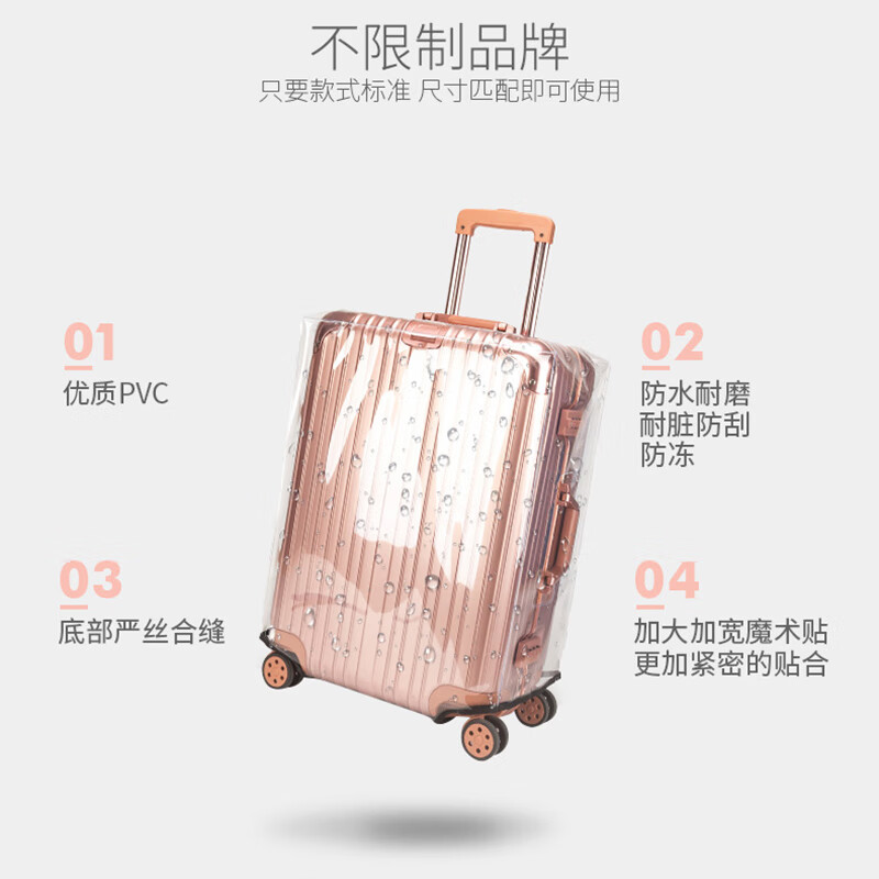 JCZS German brand thickened suitcase protective cover transparent travel trolley cover waterproof, dustproof, scratch-proof and wear-resistant 2024 thickened transparent edging 22-inch checked/anti-scratch