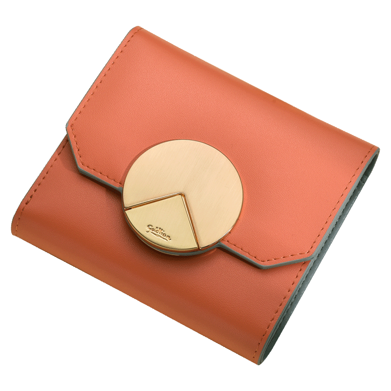 Goldlion Wallet Women's Short 25 New Style Fashion Ticket Clip Genuine Cowhide Large Capacity Multifunctional Women's Wallet Trendy Orange