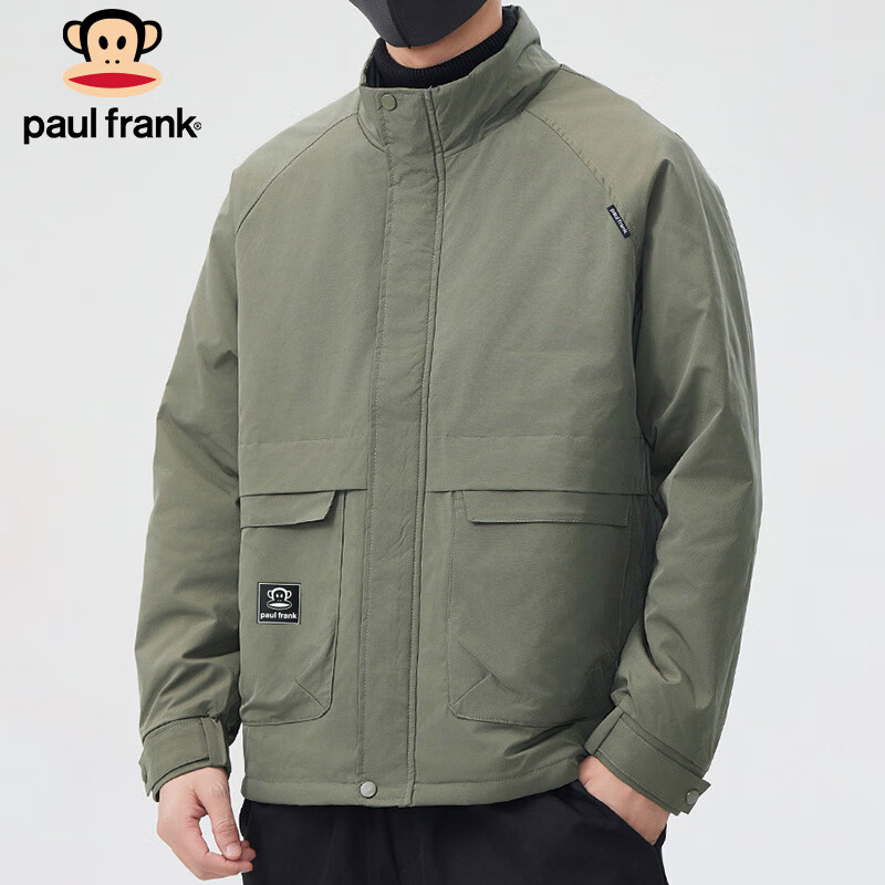 Paul Frank Jacket Men's Spring and Autumn Trendy Stand Collar Jacket Men's Casual Work Clothes Men's Top Army Green XL