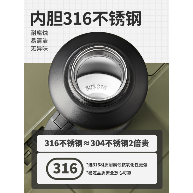 TKK ultra-large capacity thermos cup for men and women new 316 stainless steel portable outdoor sports water bottle whale gray 1650ml-long-lasting thermal insulation