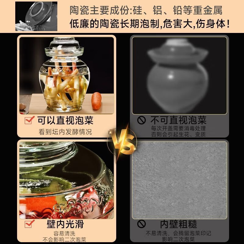 Meikejie Sichuan glass pickle jar thickened with inner lid pickle sealed jar household pickle jar with lid pickle jar water capacity 10 catties extra thick + waterproof inner lid lead-free extra thick high white material glass pickle jar