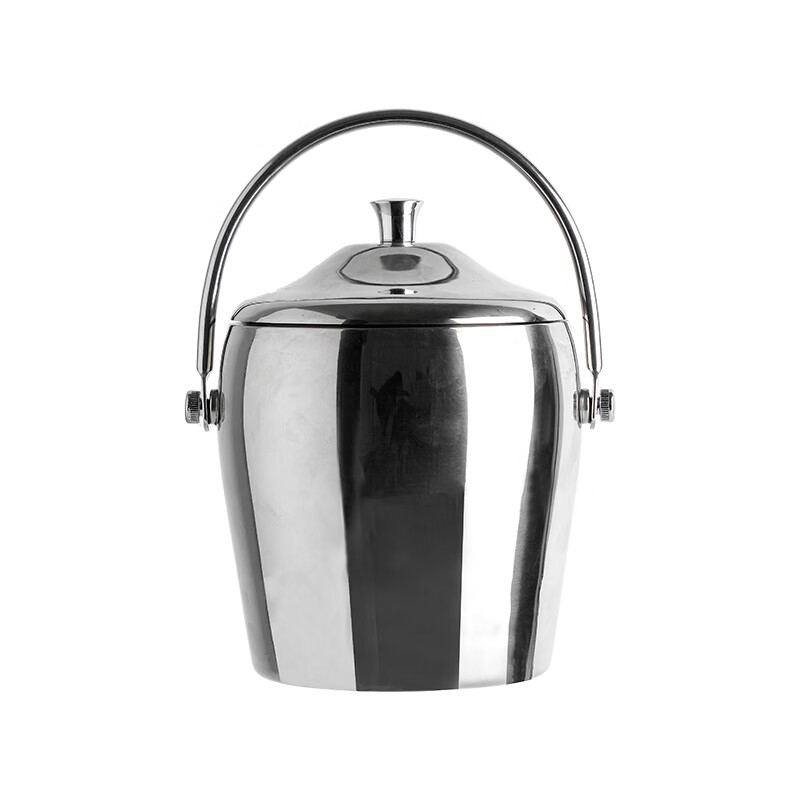 Shijin quality ice bucket filled with ice cubes double-layer stainless steel ice bucket style ice storage bucket with lid storage bucket large ice storage bucket + ice clip silver