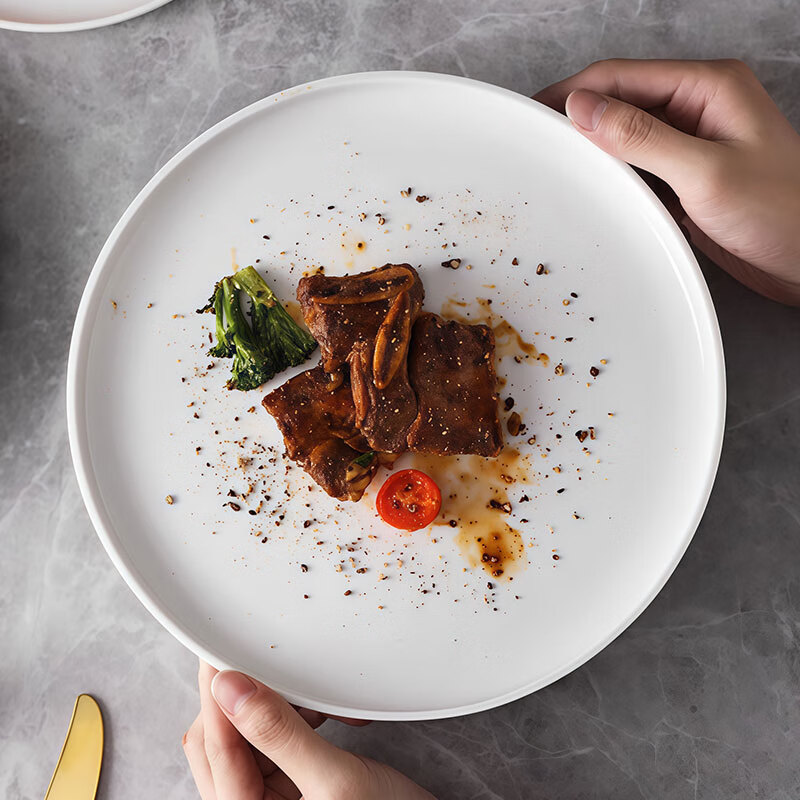 Jiwu Forest Ceramic Plate Household White Porcelain Plate 9-inch Chinese Dinner Plate Flat Plate Steak Plate Fruit Plate 2 Pack