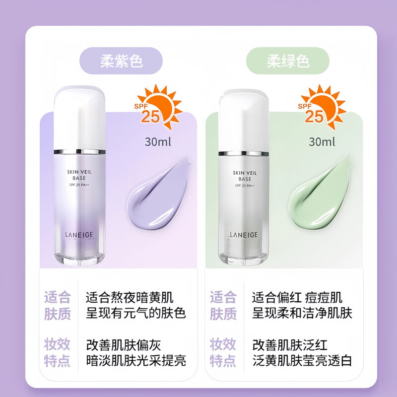 LANEIGE Isolation SPF25PA++ Snow Silky Soft Brightening Concealing Primer Sunscreen Three-in-one Universal for Male and Female Students Green 30ml Modify Redness Cool White Skin