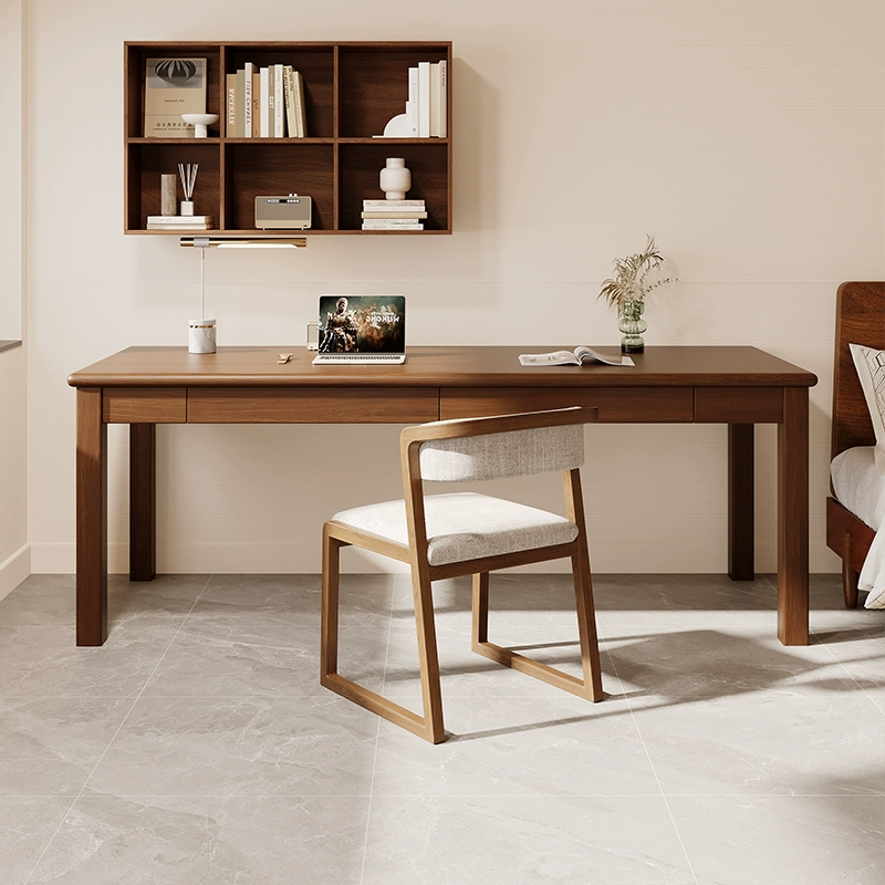 Juruman solid wood desk with drawers, wall-mounted computer desk, study room, home office desk, study table, double long strip table, window side table, table 140*50*75, thickness 5cm, two drawers