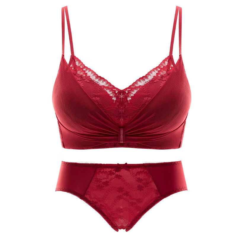 Triumph (Triumph) red underwear set for women with small breasts, push-up, wedding bride, sexy lace bra panties 2025 new style, red - suit 80B 36 (Koi animal year)