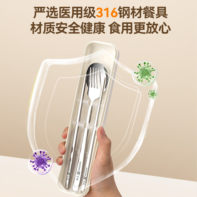 National style portable tableware set 316 stainless steel chopsticks spoon children's primary school students special cartoon cute storage box Capibara 316 chopsticks + spoon + fork