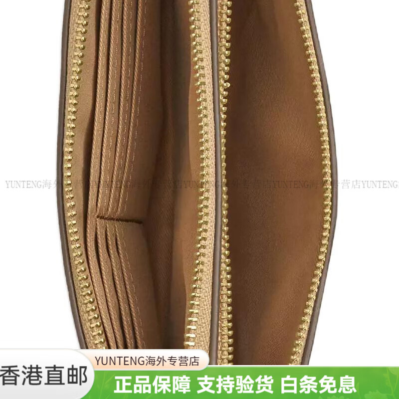 COACH 20 Metal Brand Logo Cross Texture Coated Canvas Wallet Women's Champagne Champagne