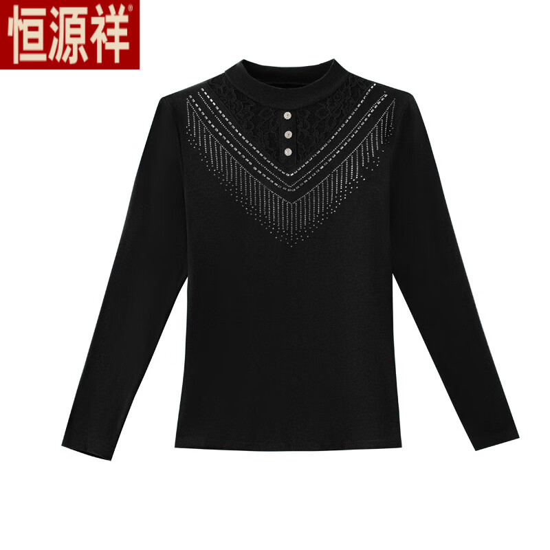 Hengyuan Xiangde velvet bottoming shirt for women 2025 new style middle-aged mother fashionable inner plus velvet thickened large size top t-shirt autumn and winter burgundy double-sided velvet warm thickened L recommended 100-115 pounds