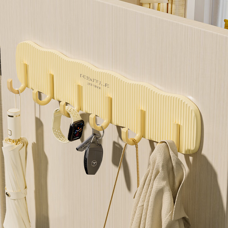 Fajieno cream style hook strong adhesive load-bearing punch-free bathroom toilet door back hanging clothes hanger wall cream yellow 6 hooks