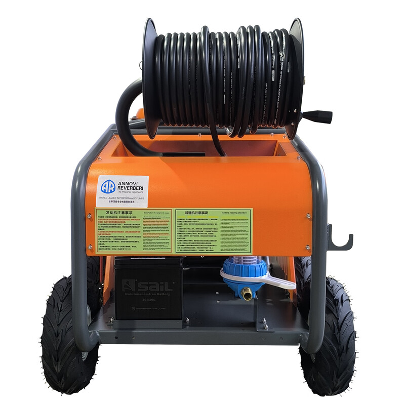 High-pressure pipe unblocking machine water rat sewer cleaning machine high-power gasoline diesel high-power property municipal commercial industrial area rainwater and sewage cleaning equipment Zongshen gasoline Italian AR unblocking 600mm pipe