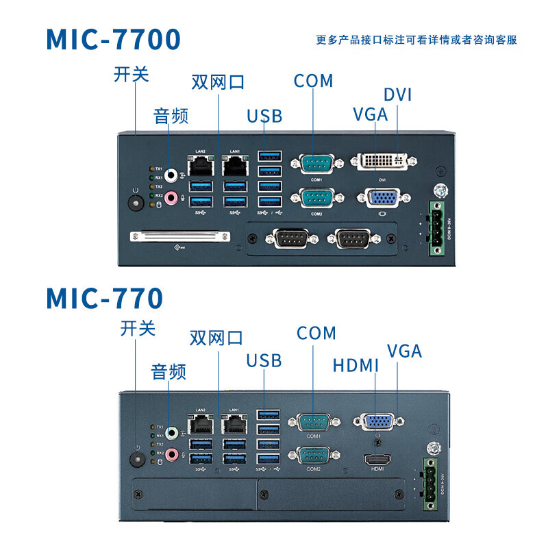 Advantech industrial computer MIC-770/7700H original new compact fanless industrial computer Core 6/7 generation embedded mini industrial computer expandable MIC-7700H I5-6500/8G/256G/power adapter