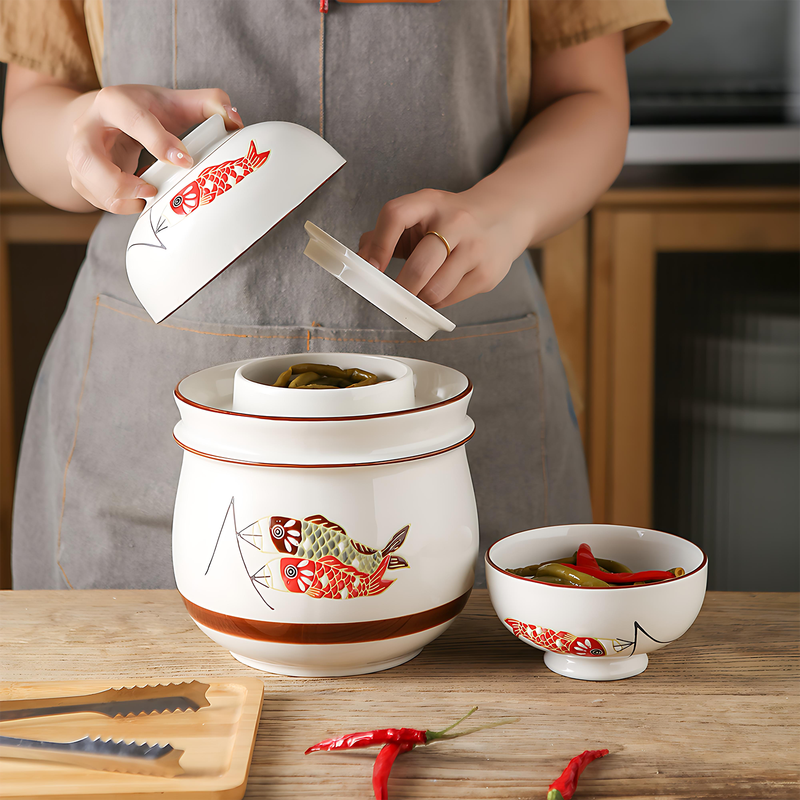 Dingdan Chinese pickle jar ceramic underglaze color thickened household 2025 new sealed lidded large pickle jar 2000ml pickle jar-three pieces mix and match