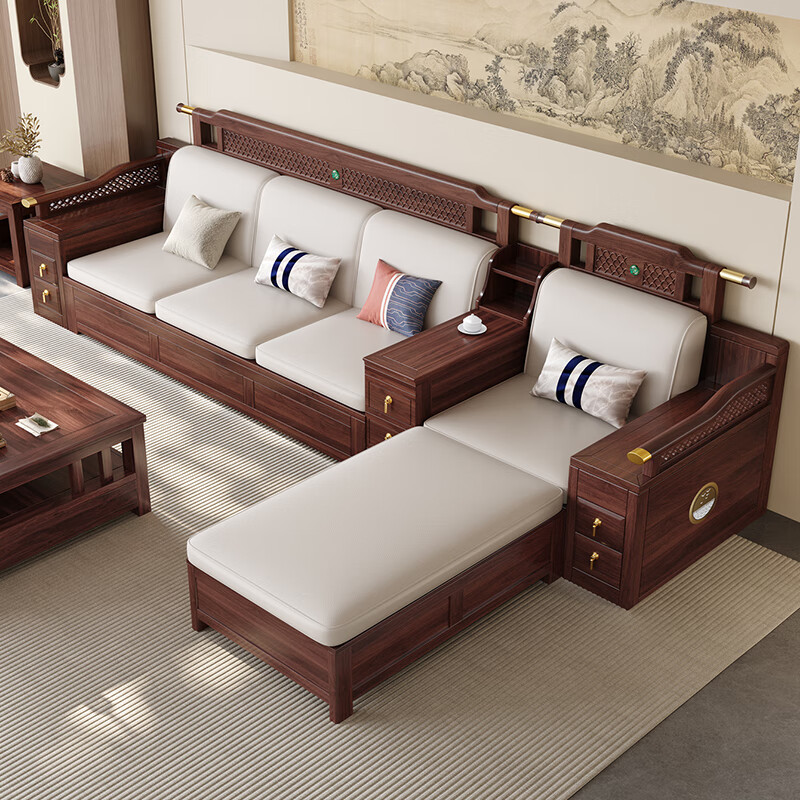 Dynasty Yijing ebony solid wood sofa new Chinese style sofa for winter and summer use modern Chinese sofa living room 2026 new furniture double seat combination high box storage model (imported ebony wood)