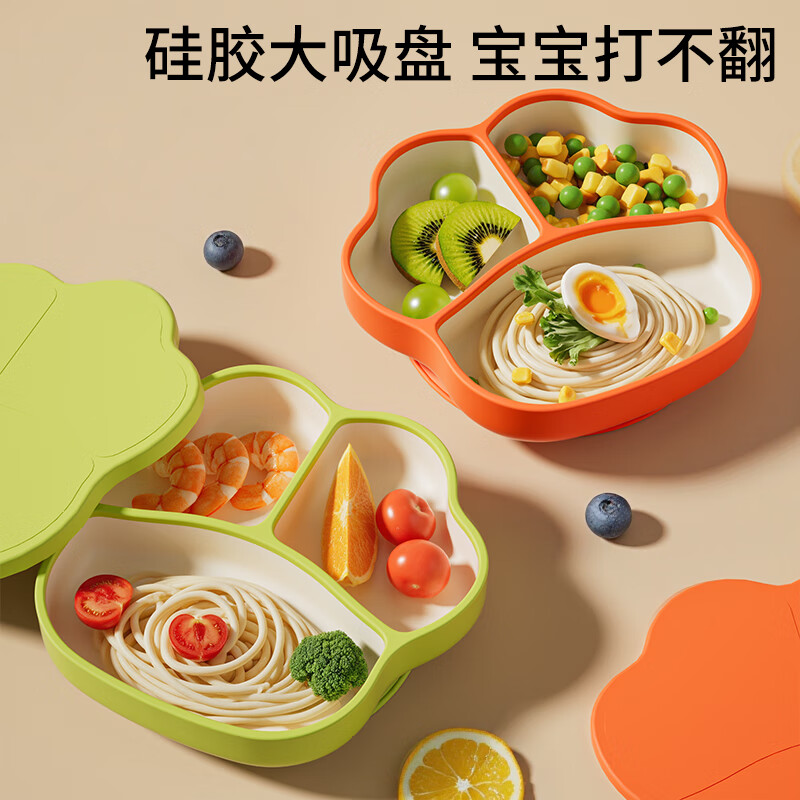 COOKSS baby plate compartment baby suction cup independent eating silicone bowl soup straw children's food supplement tableware