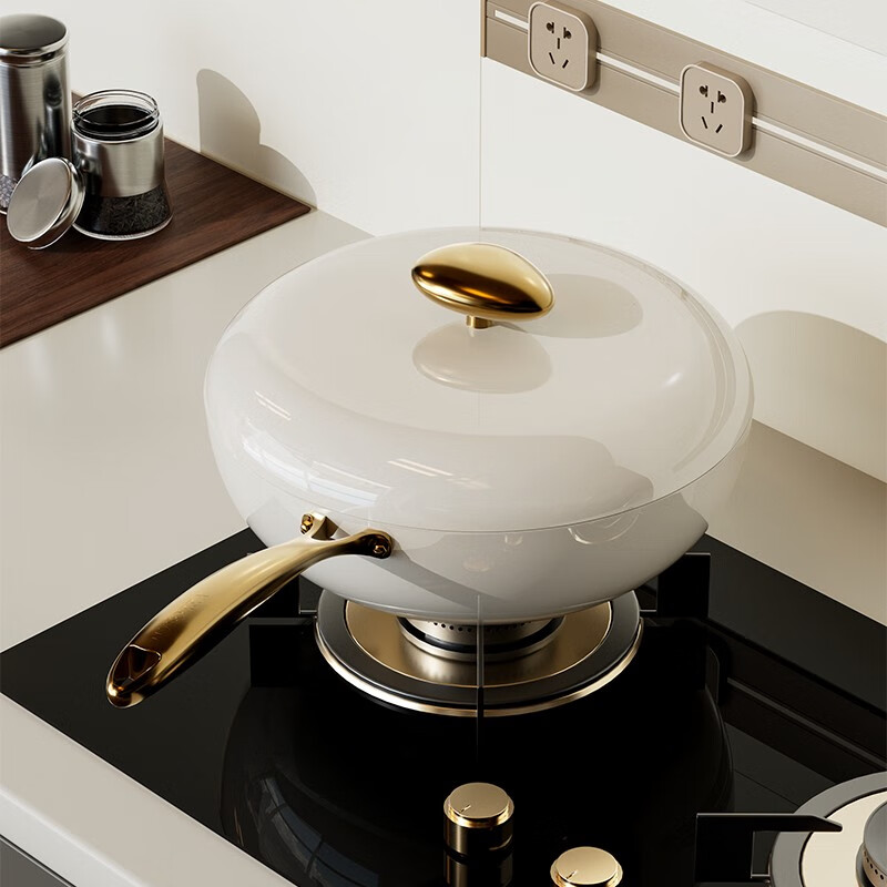 Wenlun Mountain cobblestone ultra-titanium non-stick wok household cooking pot uncoated induction cooker gas stove ultra-titanium stir-fry titanium non-stick wok