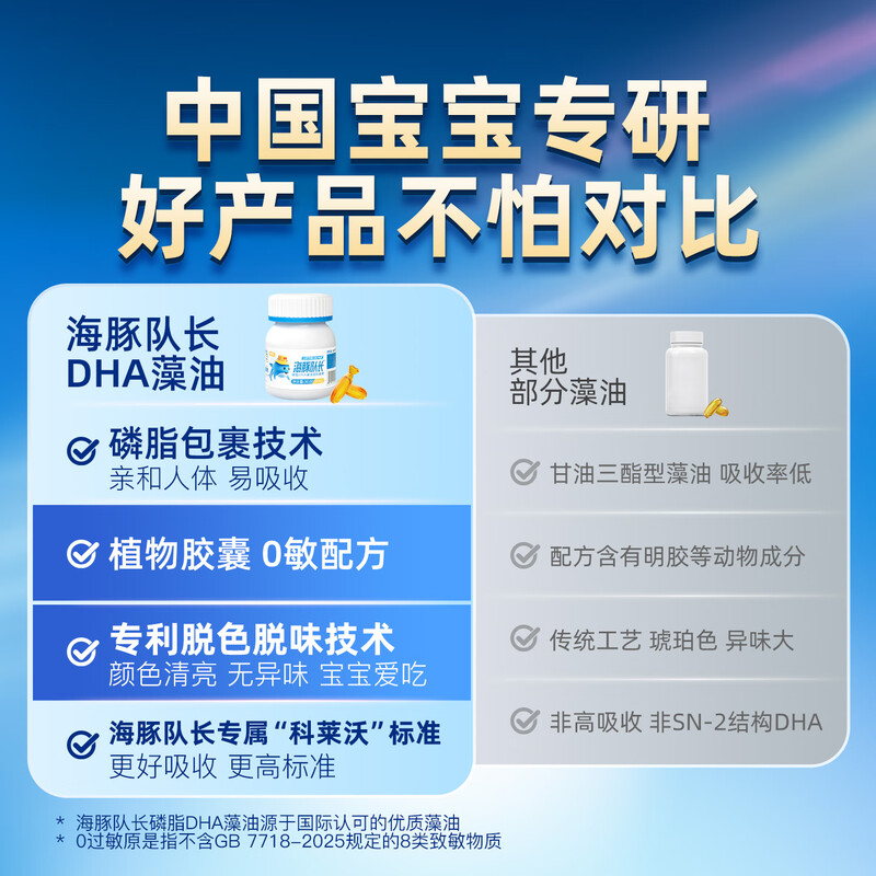 Dolphin captain phospholipid DHA seaweed oil dha150mg gel candy natural non-cod liver oil for babies, pregnant women and children 30 capsules * 3 bottles, free thermos cup + trial pack