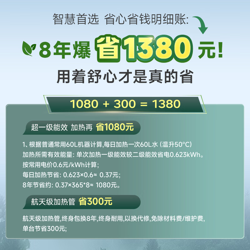 Haier water heater electric water heater 50 liters. Consult customer service to enjoy subsidies. Household water storage type 2200W fast heating KZ3 first-class energy efficiency small apartment rental preferred electric wall 2.0 60L 2200W large water volume fast heating KZ3