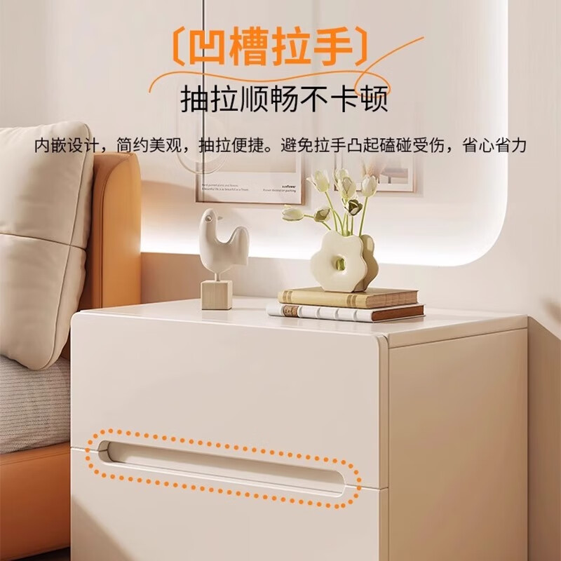 Xiule solid wood ecological board bedside table home bedroom bedside storage rack 2024 new light luxury high-end storage cabinet solid wood ecological board double pump cream white 40cm