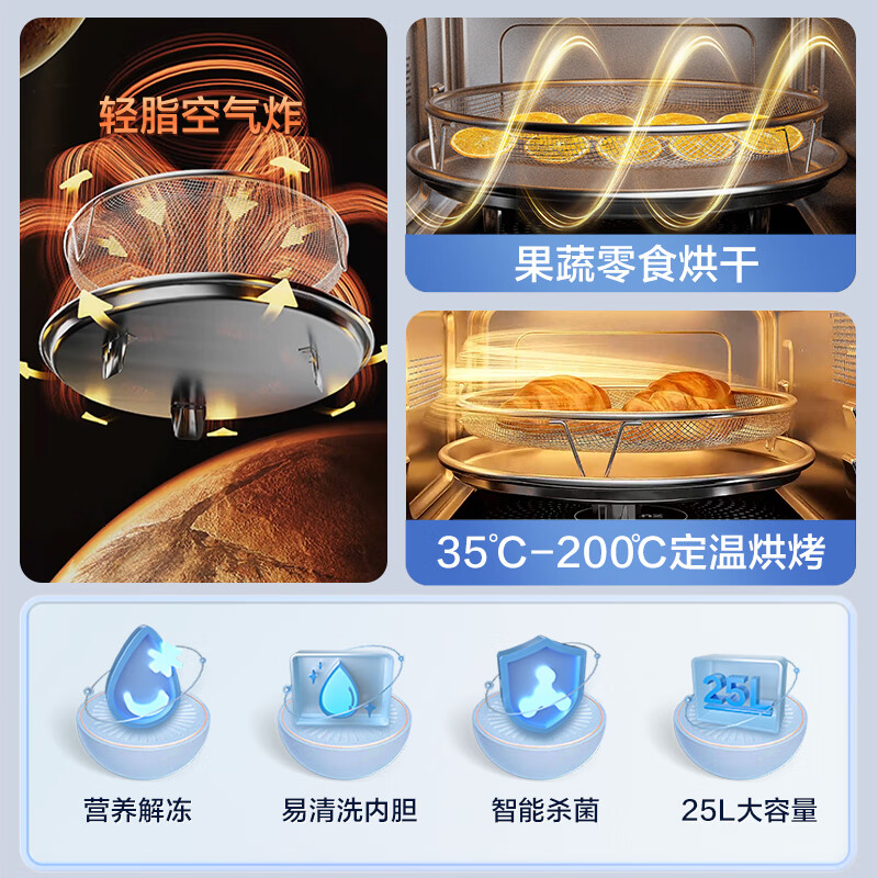 Galanz State Subsidy Microwave Oven Frequency Conversion 900W Micro Bake 25L Large Capacity Stainless Steel Liner Healthy 0 Coating Household Microwave Oven All-in-One DR Star Kitchen Popular Model Healthy Light Fat Frying | Frequency Converter Faster Heat