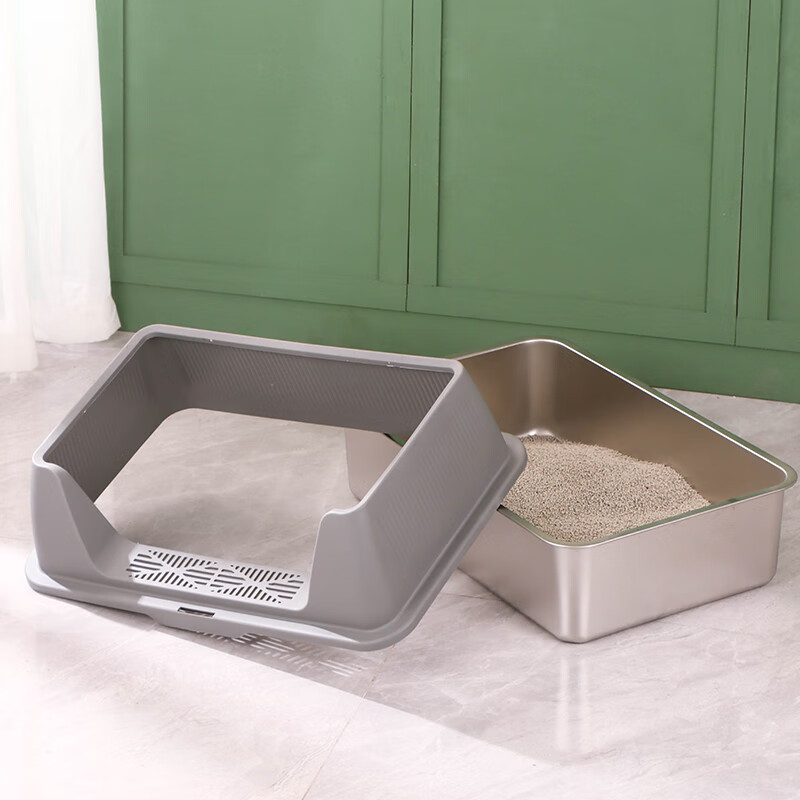 Achaiyomao stainless steel cat litter box with heightened enclosure and extra large open anti-splash cat litter box and cat toilet