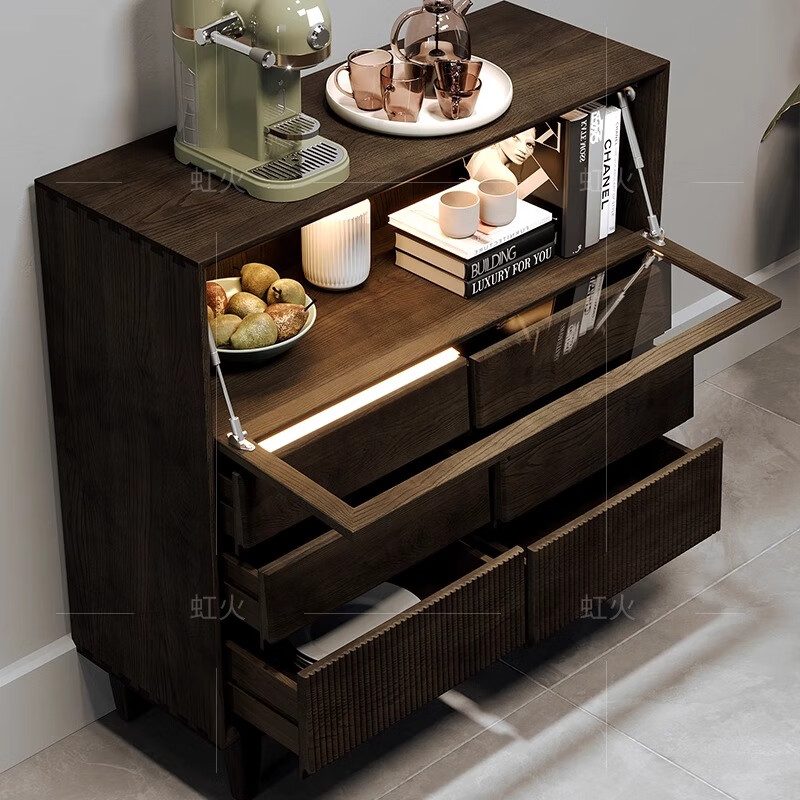 Honghuo solid wood sideboard combination home kitchen floor-standing glass storage display cabinet wine cabinet multi-functional tea cabinet main material pine drawer flip door cabinet (with cabinet legs)