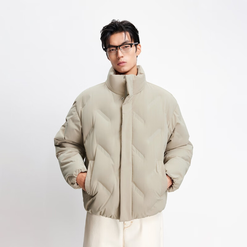 JACK&JONES men's winter down jacket solid color versatile stand-up collar heated lining multi-pocket slightly loose top 225312023