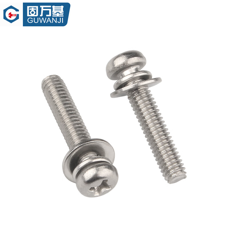 GUWANJI Cross round head three combination screws 304 stainless steel cross round head screws with elastic washer M4x12x8 60 sets/pack