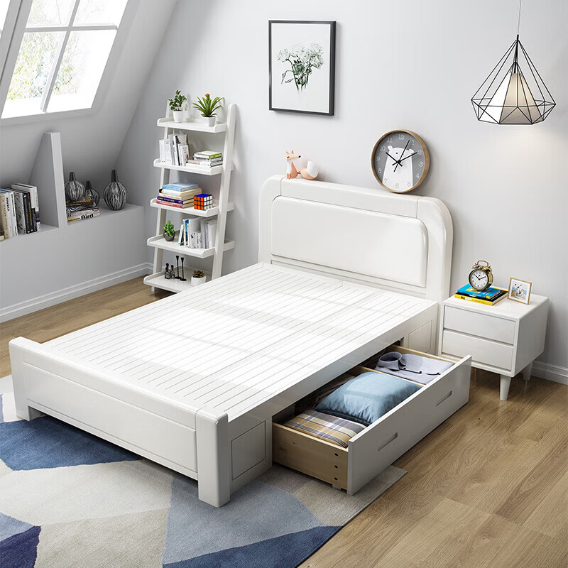 Shaoran solid wood bed small apartment modern and simple 1 meter 1.2 meters 1.35 meters thickened single small bed for teenagers and children bed + velvet latex brown cushion 1 meter * 2 meters (you can contact customer service to choose 1.9 meters)