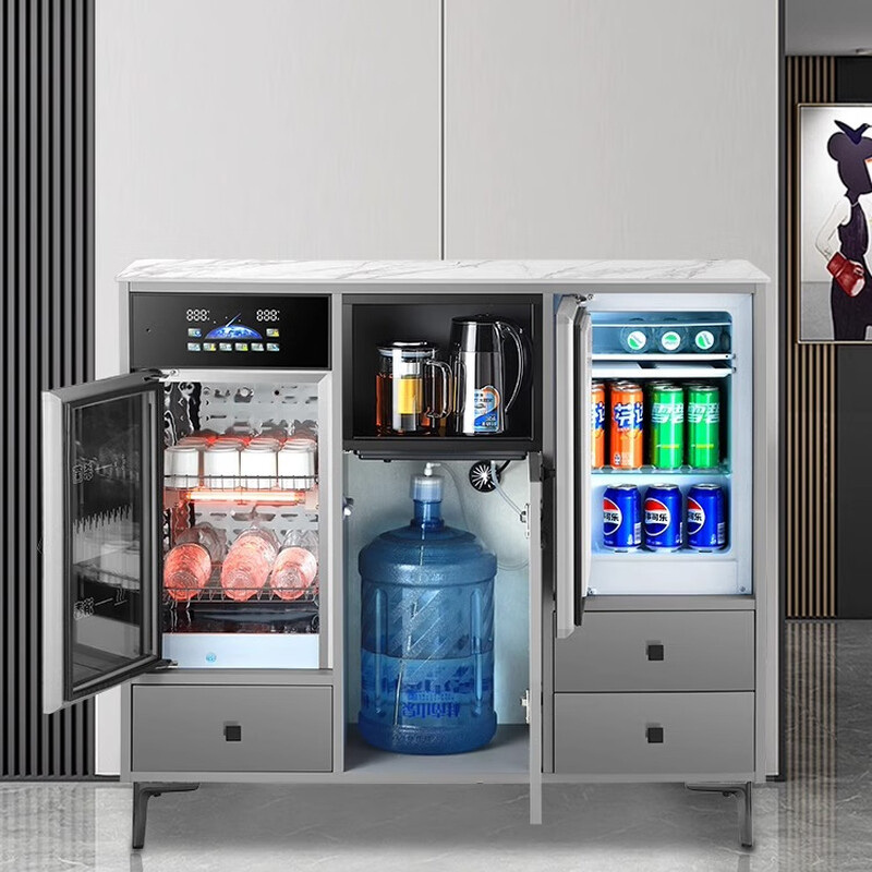 Jiudi tea bar machine for home high-end living room 2025 new tea bar cabinet water dispenser integrated bottom bucket water dispenser cooling and heating all-in-one machine water boiler fully automatic upgraded model - three cabinets white/voice water boiler with refrigerator hot and cold type