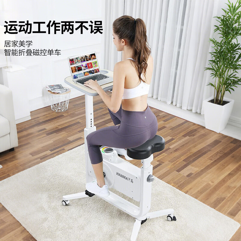 HANMAC new installation-free magnetically controlled exercise bike, office home dynamic bike, silent indoor exercise bike, white with table