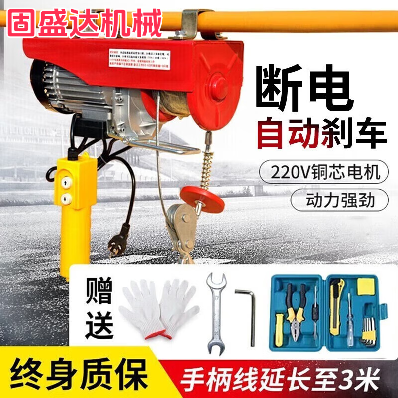 Electric hoist winch wire remote control household small crane micro lifting crane household small crane lift PA200*12 meters single rope 100kg double rope 200kg