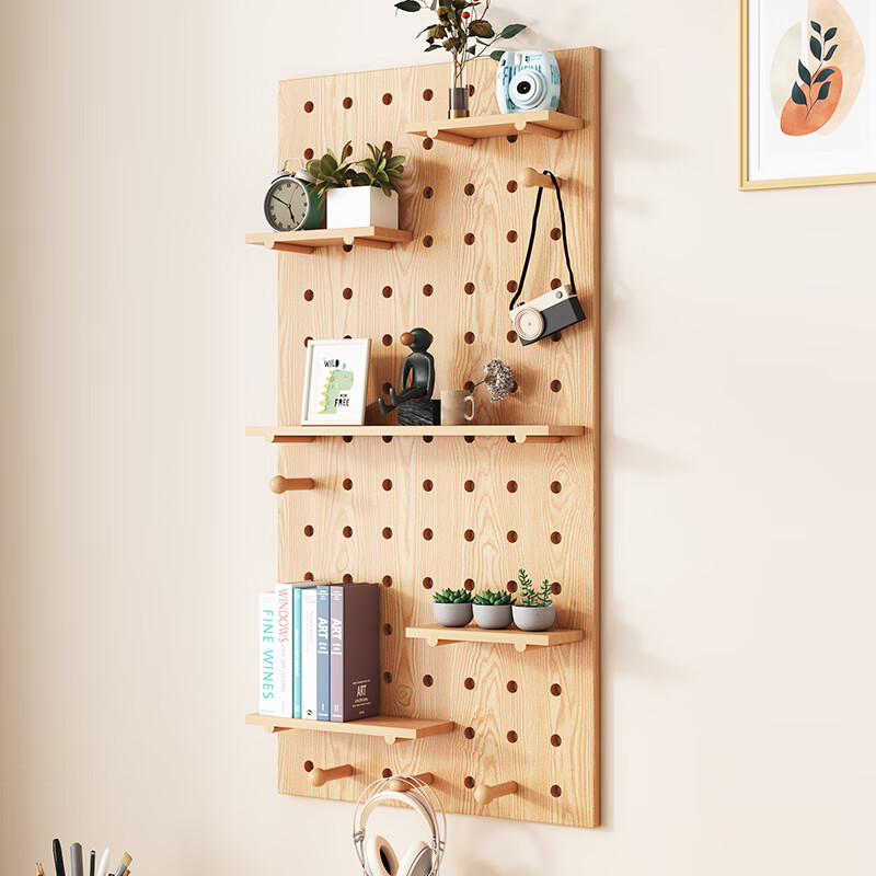 He Jiagong solid wood hole board custom entry entrance wall rack hanging board hook accessories partition wall display storage rack combination package 40x60 wood grain color