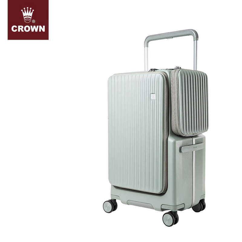 CROWN multifunctional front and rear opening lid multi-compartment large capacity suitcase travel abroad trolley case 5305 sapphire color zipper required for check-in 25 inches